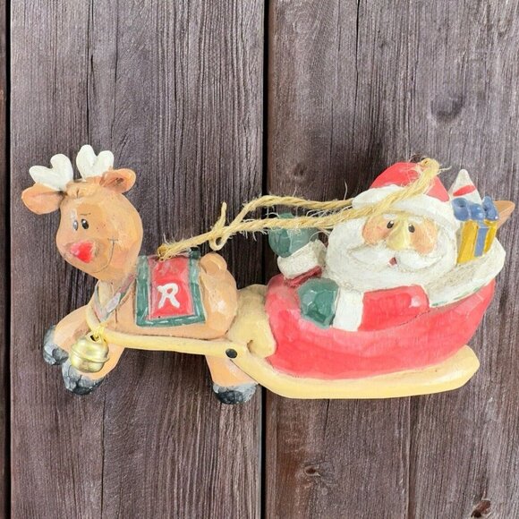 Rudolph Co Whimsical Santa And Rudolph Sleigh Ornament Resin Figurine Decorative - Picture 1 of 10